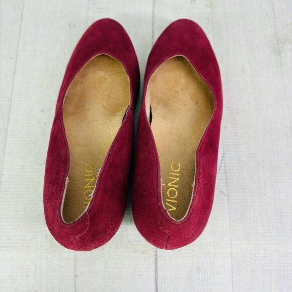 Vionic ANTONIA Burgundy Suede Leather Arch Support Slip On Wedge Shoes Sz 6.5 W - Picture 7 of 16